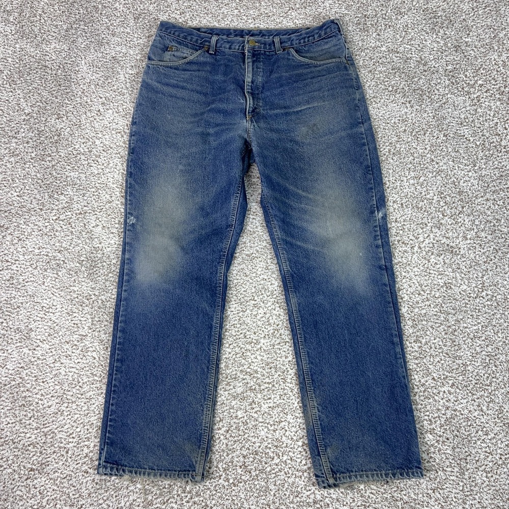 Vintage OshKosh Bgosh Jeans Mens 38x32 Blue Flannel Lined Plaid Straight Leg USA